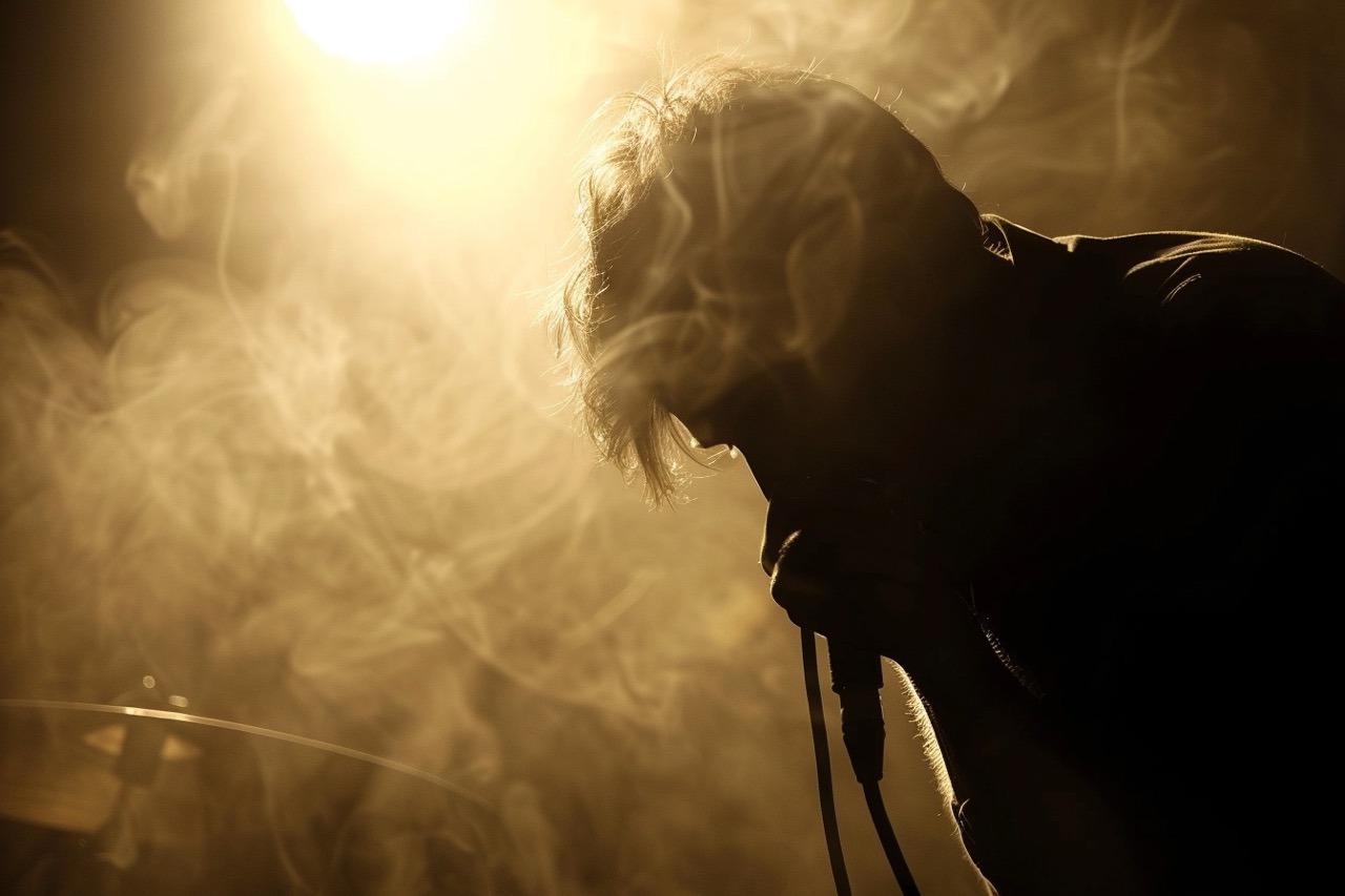 Arctic Monkeys performing live with dramatic stage lighting